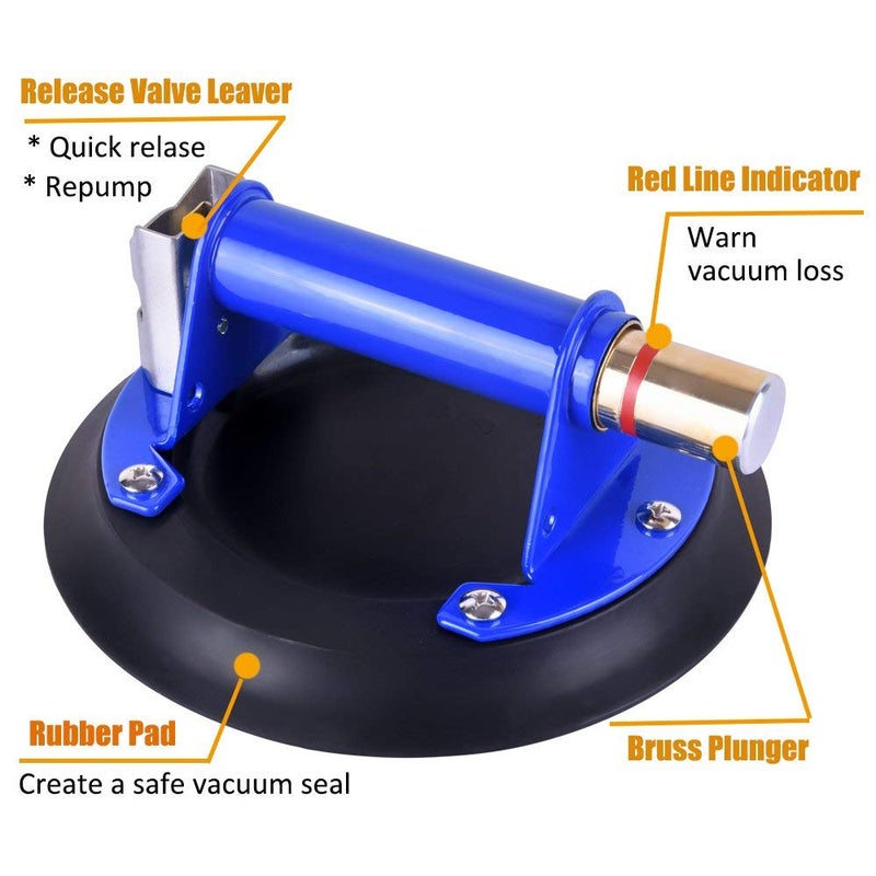 IMT 10" Metal Suction Cup for Glass, Vacuum Pump Suction Cups to Lift Large Glass, with Metal Handle and Brass Pump, 265lbs Load Capacity - Image 3